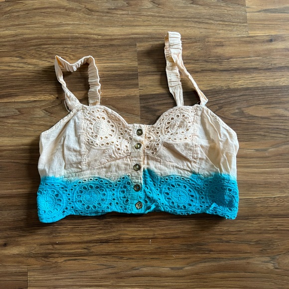 Beige and Blue Eyelet Bandeau - Picture 1 of 4